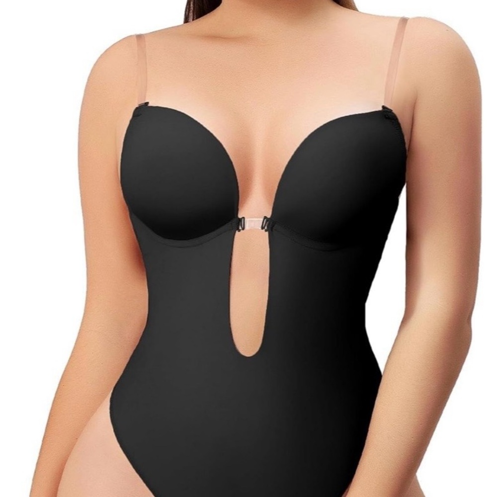 Black Deep Plunge Shapewear Bodysuit